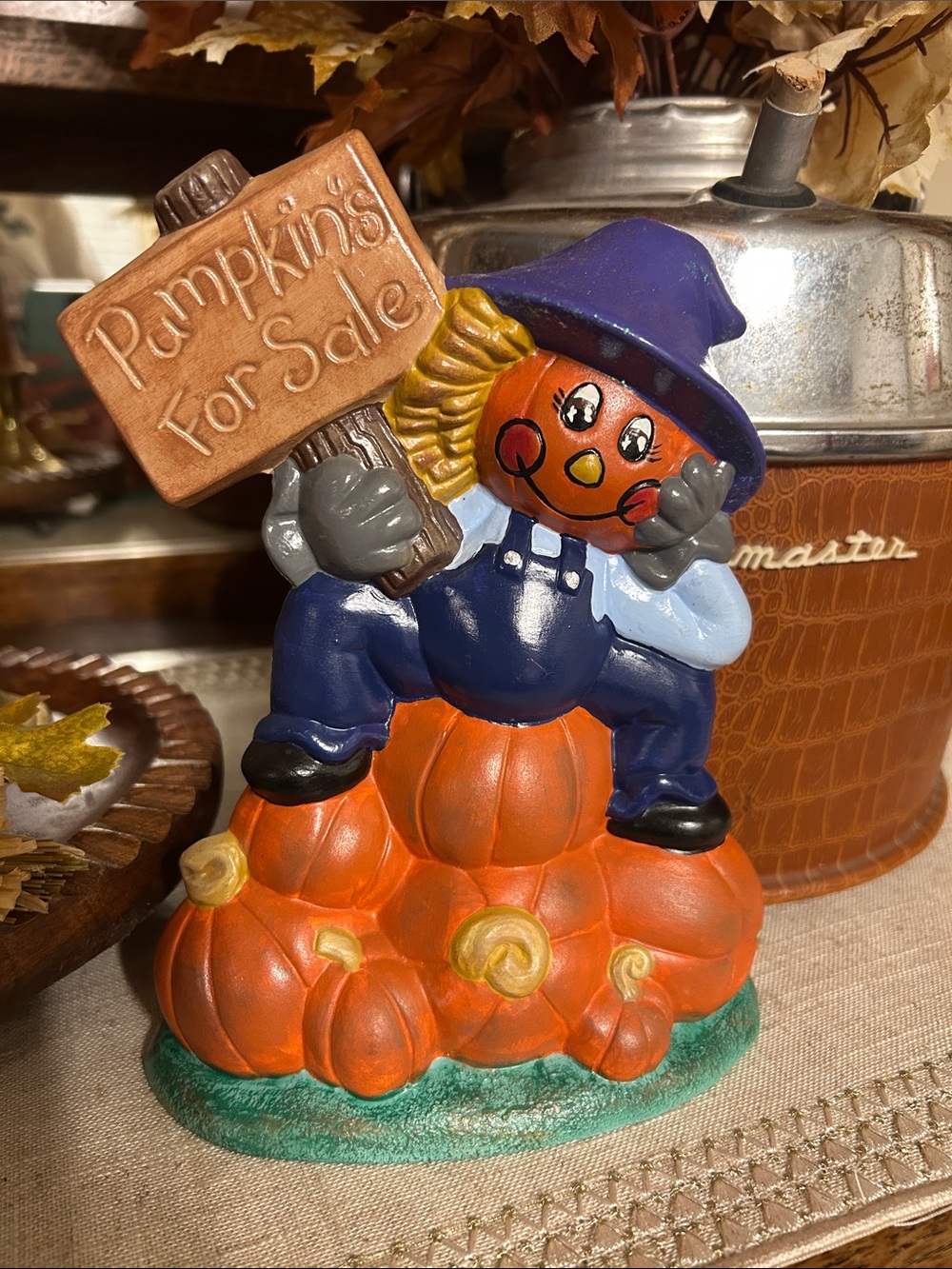 Vintage Hand Painted Pumpkins For Sale Scarecrow Figurine - Orange, Blue